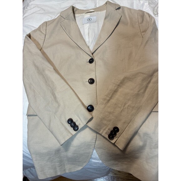 Bogner Women's Tan Blazer Jacket Size 12 Cotton Linen Blend Lined - Picture 4 of 12